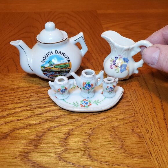 Miniature Porcelain Tea Set.  Creamer Sugar Tea Pot - Picture 1 of 10